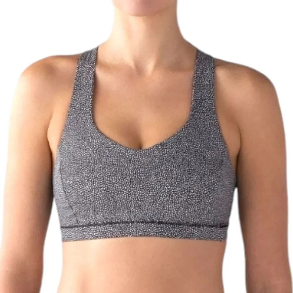 Lululemon Sports Bra Womens 6 Gray Chakra Print Strappy Free To Be Serena Gym